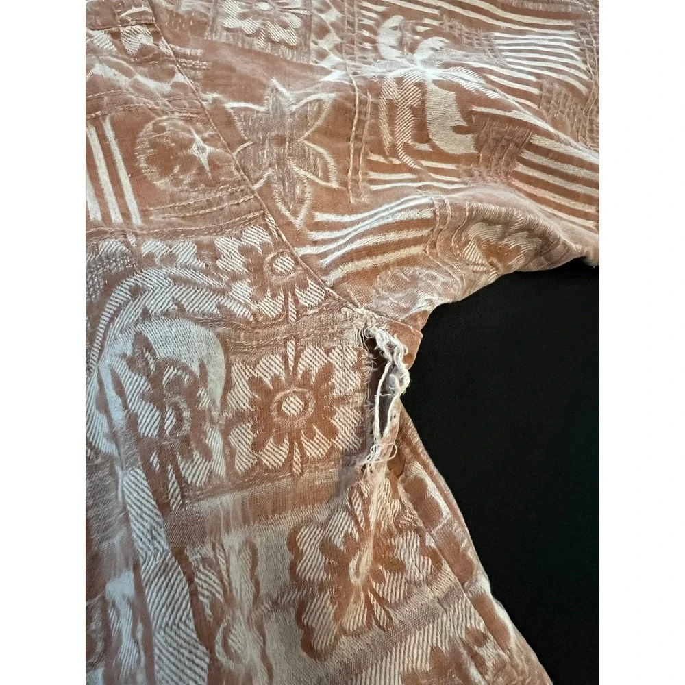 Banana Cabana Mens 100% Silk Hawaiian Shirt Large Terracotta Palm Tree Jacquard